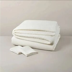 Hearth & Hand Fine Lined Linen Blend Queen Duvet Set Sour Cream